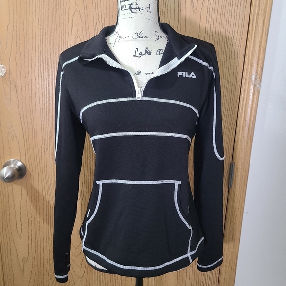 Fila Tops - Fila Black And White Contrast Stitch Quarter Zip Athletic Top Sweatshirt